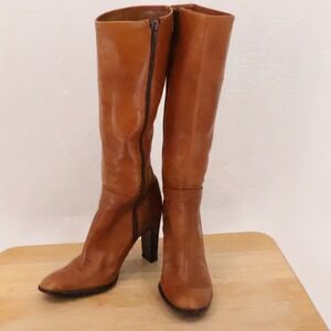 Sylvie Bourdin Paris Vintage 90s Tall Leather Boots Womens Size 35.5 Brown Italy